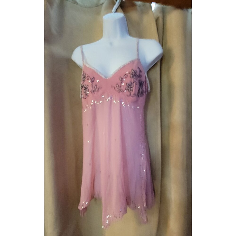 Pink Medium Sequined Strap Top with Handkerchief Bottom